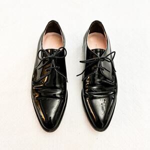 Everlane Black Patent Leather Lace Up Classic Oxford Pointy Toe Size 6.5 Italy
